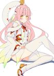  amatsumagatsuchi_(armor) kagetomo_midori monster_hunter monster_hunter_portable_3rd pink_hair sandals sitting solo thighhighs yellow_eyes 