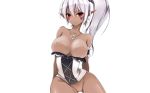  breasts corset dark_skin long_hair nipples original photoshop pointed_ears pon_(shind_997) ponytail pussy red_eyes uncensored white white_hair 