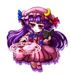  blush bow chibi crescent kiki_fushigi long_hair magic_circle patchouli_knowledge purple_hair solo touhou 