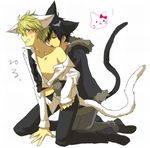  2boys animal_ears bow bowtie cat_ears cat_tail catboy duo durarara!! heiwajima_shizuo jacket kneeling licking male male_focus multiple_boys nekomimi nipples open_clothes open_shirt orihara_izaya shirt simple_background tail tongue undressing wolf40_(artist) yaoi 