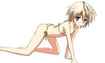  all_fours androgynous bad_id bad_pixiv_id bikini blonde_hair bulge crossdressing highres hoshino_ayumu hoshizora_e_kakaru_hashi male_focus otoko_no_ko purple_eyes short_hair side-tie_bikini solo swimsuit tachikoma0915 vector_trace 