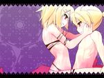  1girl blonde_hair brother_and_sister hair_ornament hairclip incest kagamine_len kagamine_rin letterboxed pon_(shind_997) red_eyes short_hair siblings smile sweat torn_clothes twincest twins vocaloid 