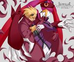  android arc_system_works blazblue blonde_hair blue_eyes cape gloves grey_background hat ignis_(blazblue) male male_focus mask relius_clover short_hair simple_background white_eyes 