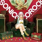  album_cover amplifier boombox boots breasts chair cleavage cover crossed_legs food hatsune_miku headphones highres hood hoodie large_breasts macaron nitroplus pink_eyes pink_hair radio shirt sitting skirt smile solo super_sonico t-shirt tsuji_santa vocaloid 