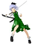  absurdres blue_eyes blue_hair full_body highres konpaku_youmu leon_(mikiri_hassha) short_hair silver_hair solo sword touhou transparent_background weapon 