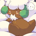  anus blush brown_eyes chest_tuft chubby crepix cub cute embarrassed female fluffy fur hair horn japanese_text long_hair lying nintendo on_back pok&#233;mon pok&eacute;mon presenting pussy solo spread_legs spreading text translated tuft video_games whimsicott wool young 