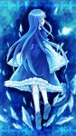  blue_eyes blue_hair bow cat_tail dress frederica_bernkastel highres kakera kazi long_hair solo tail umineko_no_naku_koro_ni 