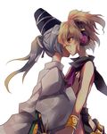  blonde_hair bracelet brown_hair earmuffs grey_hair hat japanese_clothes jewelry kariginu mononobe_no_futo multiple_girls ponytail shirt short_hair silver_hair sleeveless sleeveless_shirt tate_eboshi touhou toyosatomimi_no_miko upper_body yellow_eyes yetworldview_kaze yuri 