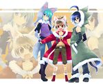  ace_grit animal_ears bakugan bakugan_new_vestroia belt black_hair brown_eyes brown_hair cat_ears coat fingerless_gloves gloves green_hair grey_eyes highres kazami_shun kuusou_danma male_focus multiple_boys ribbon shiu_kazuki sunglasses tail yellow_eyes 