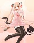  animal_ears brush cat_ears dress frilled_dress frills hair_brush koshikawa_guu long_hair md5_mismatch mouth_hold orange_eyes orange_hair original ribbon ribbon_in_mouth solo tail thighhighs very_long_hair 