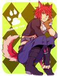  animal_ears aquarion_(series) aquarion_evol bad_id bad_pixiv_id fingerless_gloves gloves hashiko_(pecopom) kagura_demuri male_focus red_hair solo tail yellow_eyes 