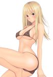  bikini black_eyes blonde_hair blush breasts cleavage covered_nipples long_hair looking_at_viewer medium_breasts muffin_(sirumeria) original simple_background solo string_bikini swimsuit 