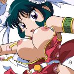  1girl beyblade gomatarou_(pixiv196136) green_hair mei_mei_(beyblade) metal_fight_beyblade nipples purple_eyes 