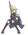  agrias_oaks blonde_hair boots final_fantasy final_fantasy_tactics gloves non-web_source sitting sword weapon 