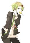  candy candy_cane food food_in_mouth food_on_head green_hair happy_tree_friends lollipop male_focus nutty object_on_head personification simple_background solo tsu_da 