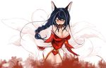  ahri animal_ears artist_request black_hair blush breasts cleavage collar fox_ears fox_tail korean league_of_legends monster_girl mouth_hold panties solo tail underwear 