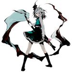  flower ghost hair_ribbon katana konpaku_youmu konpaku_youmu_(ghost) minakata_sunao red_eyes ribbon sheath shirt silver_hair skirt skirt_set solo sword touhou unsheathing vest weapon 