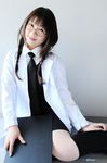  clipboard cosplay d.gray-man footwear glasses labcoat lou_fa photo socks takamura_mashiro twintails 