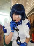  blue_hair cosplay cuffs eyepatch gloves handcuffs ikkitousen maid maid_apron maid_uniform namada photo ryomou_shimei ryomou_shimei_(cosplay) 
