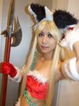  animal_ears blonde_hair bra cat_ears chains cosplay horn kisaragi_towa liese lingerie photo polearm santa santa_costume seiken_densetsu seiken_densetsu_3 underwear weapon 