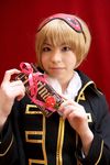  blonde_hair candy_bar cosplay eyemask gintama highres katou_mari okita_sougo photo uniform 