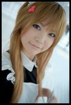  blonde_hair cosplay hair_ornament hairclip maid maid_apron maid_uniform moesham_girl photo rumi_(model) 
