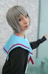  ari_(model) cardigan cosplay highres nagato_yuki photo sailor sailor_uniform school_uniform serafuku silver_hair suzumiya_haruhi_no_yuuutsu 