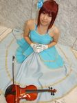  cosplay dress flower gloves gown hair_flower hair_ornament hino_kahoko instrument kiniro_no_corda moeka moeka_(cosplayer) photo red_hair redhead violin 