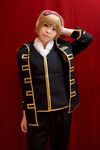  blonde_hair cosplay eyemask gintama highres katou_mari okita_sougo photo uniform 