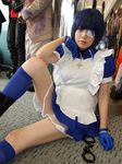  blue_hair boots cosplay cuffs eyepatch gloves handcuffs ikkitousen kneehighs maid maid_apron maid_uniform namada photo ryomou_shimei ryomou_shimei_(cosplay) 