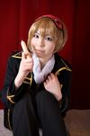  blonde_hair cosplay eyemask gintama highres katou_mari okita_sougo photo sausage uniform 