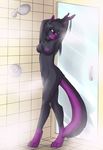  breasts canine collar corgii feline female hybrid mammal nipples nude panther purple_nipples shower solo standing unknown_species wolf 