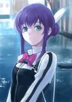  aquarion_(series) aquarion_evol green_eyes hair_bun highres long_hair mikono_suzushiro purple_hair solo yukichiyo 