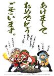 =_= akeome bad_id bad_pixiv_id blonde_hair blush boots bound braid fireplace flandre_scarlet grill happy_new_year hat highres hong_meiling imizu_(nitro_unknown) komeiji_koishi long_hair monster_hunter multiple_girls new_year o_o open_mouth red_hair shirt short_hair silver_hair skirt smile star sweat tears thighhighs third_eye tied_up torch touhou translated wings 