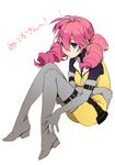  belt blue_eyes bodysuit boots drill_hair elbow_gloves feldt_grace gloves gundam gundam_00 maruishi pink_hair solo thigh_boots thighhighs twintails utility_belt yellow_bodysuit 