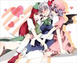  bad_id bad_pixiv_id bat_wings beret between_legs blouse blue_eyes blush braid chinese_clothes fang girl_sandwich green_ribbon group_hug hair_ribbon hat hat_ribbon head_on_shoulder heart highres hong_meiling hug izayoi_sakuya kneehighs lavender_hair leaning_on_person long_hair maid maid_headdress multiple_girls open_mouth puffy_sleeves red_eyes red_footwear red_hair remilia_scarlet ribbon sandwiched shoes short_hair short_sleeves silver_hair sitting skirt skirt_set smile sofy spoken_heart spoken_sweatdrop star sweat sweatdrop thighhighs touhou twin_braids white_legwear wings yuri 