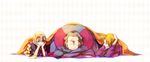  2boys blanket blonde_hair braid caster_(fate/zero) fate/apocrypha fate/zero fate_(series) headpiece jacket jeanne_d'arc_(fate) jeanne_d'arc_(fate)_(all) multiple_boys orange_hair purple_eyes purple_jacket sleeping suzu_(nattu991) uryuu_ryuunosuke 