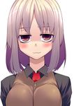  :3 bad_id bad_pixiv_id blush copyright_request jitome necktie purple_eyes purple_hair simple_background solo upper_body vest white_background yamane_akira 