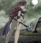  1girl armor ass highres long_hair mace queen&#039;s_blade queen's_blade red_hair risty screencap solo standing stitched tattoo thong weapon 