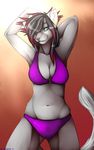  cat clothed clothing feline female flynx-flink green_eyes hair_over_eye looking_at_viewer mammal skimpy solo swimsuit 