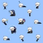  2boys armor berserker_(fate/zero) black_eyes blood chibi child closed_eyes fate/zero fate_(series) full_armor grey_eyes hair_ribbon heterochromia hood hoodie knight matou_kariya matou_sakura multiple_boys open_mouth purple_eyes purple_hair ribbon sleeping sunday31 uncle_and_niece white_hair younger 