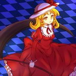  bad_id bad_pixiv_id blonde_hair breasts dress elly hat holding holding_scythe long_hair rita911 scythe small_breasts solo touhou touhou_(pc-98) yellow_eyes 