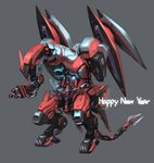  bad_id bad_pixiv_id dragon full_body gatling_gun grey_background gun highres mecha minigun new_year observerz original purple_hair red_eyes robot_joints simple_background weapon 