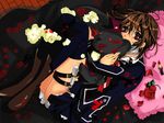  bad_id bad_pixiv_id brown_hair clover_(moti) cross_academy_uniform cross_yuki lying on_back red_eyes solo stuffed_animal stuffed_toy vampire_knight 