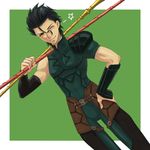  ahoge aimoko bad_id bad_pixiv_id black_hair dutch_angle fate/zero fate_(series) gae_buidhe gae_dearg lancer_(fate/zero) male_focus mole mole_under_eye one_eye_closed polearm solo spear weapon yellow_eyes 