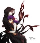  1girl bad_id bad_pixiv_id blood blood_on_face cosplay dark_persona dark_sakura dark_sakura_(cosplay) fate/stay_night fate/zero fate_(series) homurahara_academy_uniform hood hoodie matou_kariya matou_sakura nakamura_kuzuyu outstretched_hand purple_eyes purple_hair school_uniform short_hair time_paradox uncle_and_niece white_hair 