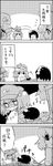  4koma bow cirno closed_eyes comic eggplant food greyscale hair_bobbles hair_bow hair_ornament hat highres inubashiri_momiji jitome kawashiro_nitori letty_whiterock monochrome multiple_girls mushroom on_head person_on_head ribbon scarf shameimaru_aya shoujo_kitou-chuu shouryouuma sitting sleeping smile tani_takeshi tokin_hat touhou translated two_side_up wings yukkuri_shiteitte_ne 