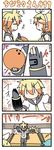  2girls 4koma arm_up ball blonde_hair bowling bowling_ball brother_and_sister chibi_miku comic fingerless_gloves gloves hatsune_miku kagamine_len kagamine_rin minami_(colorful_palette) multiple_girls siblings sweat vocaloid |_| 