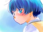  :&lt; ano_natsu_de_matteru blue_eyes blue_hair blush from_behind looking_back nawoko portrait short_hair solo tanigawa_kanna 