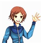  blue_sweater brown_eyes brown_hair matching_hair/eyes pokemon pokemon_(game) pokemon_bw solo sweater touya_(pokemon) waving zipper 